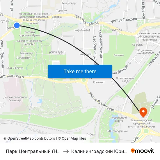 Парк Центральный (На Проспекте Победы, В Центр) to Калининградский Юридический Институт Мвд России map