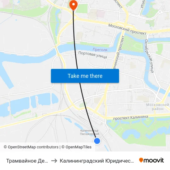 Трамвайное Депо (Из Центра) to Калининградский Юридический Институт Мвд России map