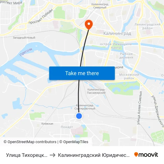 Улица Тихорецкая (Из Центра) to Калининградский Юридический Институт Мвд России map