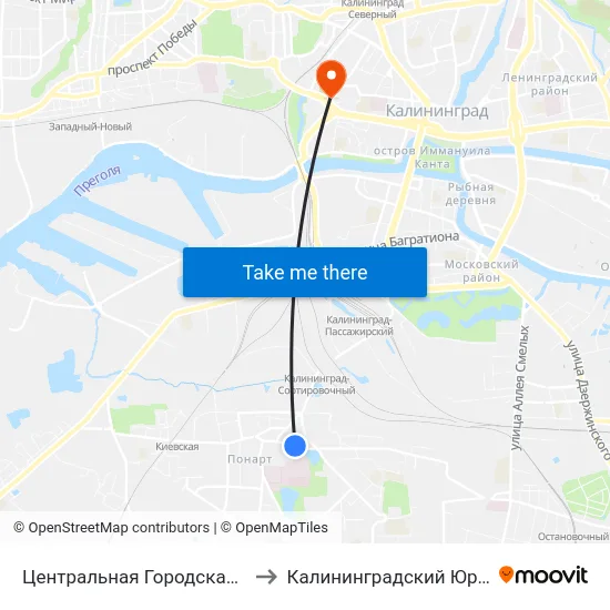 Центральная Городская Клиническая Больница (Из Центра) to Калининградский Юридический Институт Мвд России map