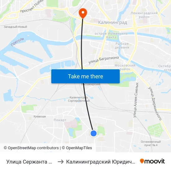 Улица Сержанта Щедина (Из Центра) to Калининградский Юридический Институт Мвд России map