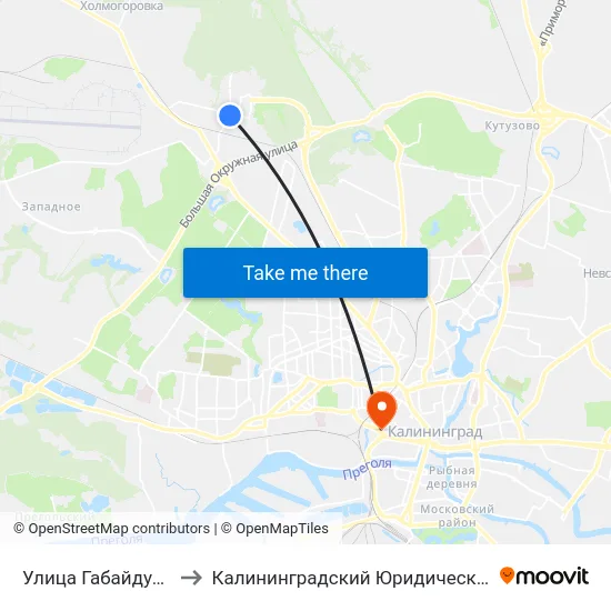 Улица Габайдулина (В Центр) to Калининградский Юридический Институт Мвд России map