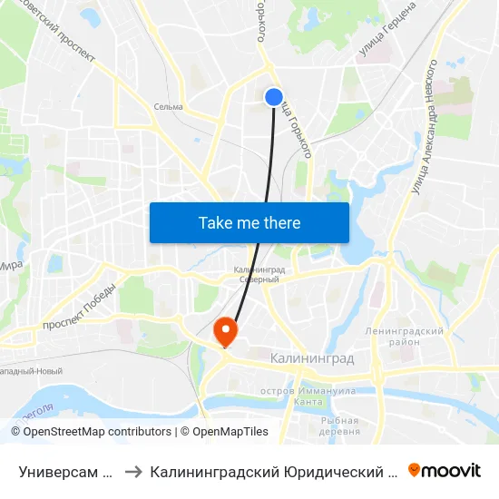Универсам Северный to Калининградский Юридический Институт Мвд России map