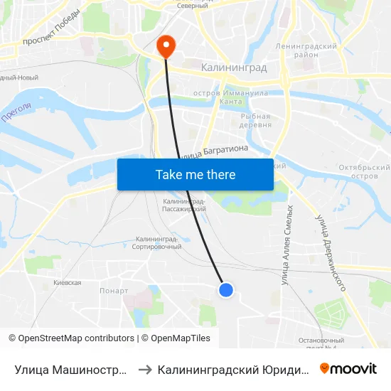 Улица Машиностроительная (Из Центра) to Калининградский Юридический Институт Мвд России map