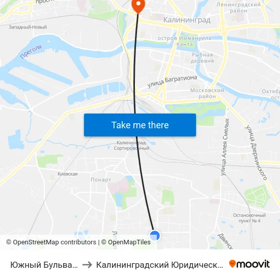 Южный Бульвар (Из Центра) to Калининградский Юридический Институт Мвд России map