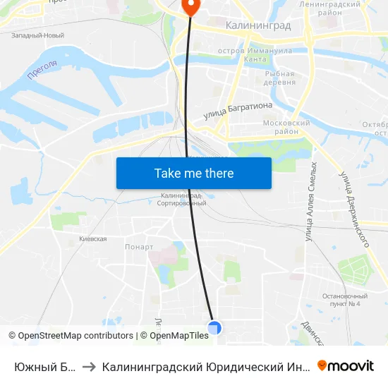 Южный Бульвар to Калининградский Юридический Институт Мвд России map