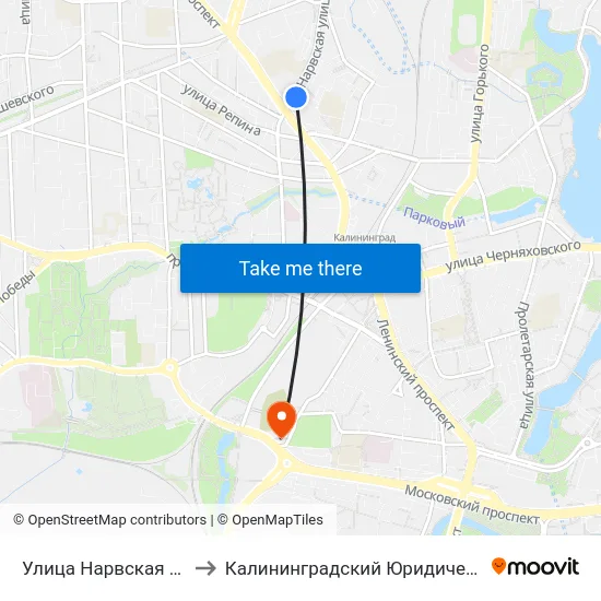 Улица Нарвская (На Ул. Нарвской) to Калининградский Юридический Институт Мвд России map
