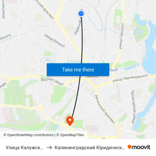 Улица Калужская (Из Центра) to Калининградский Юридический Институт Мвд России map