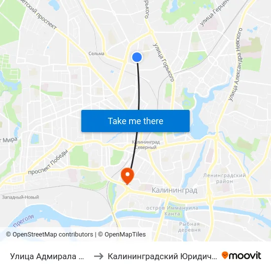 Улица Адмирала Макарова (Из Центра) to Калининградский Юридический Институт Мвд России map