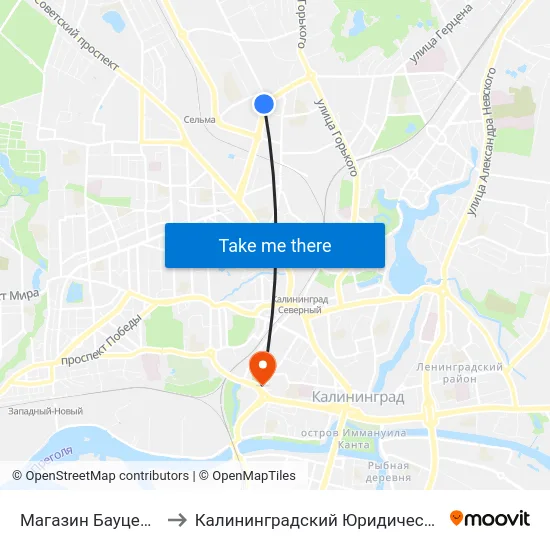 Магазин Бауцентр (Из Центра) to Калининградский Юридический Институт Мвд России map