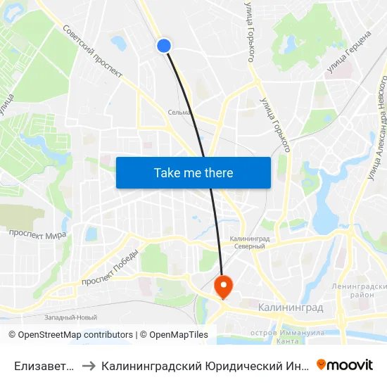 Елизаветинская to Калининградский Юридический Институт Мвд России map