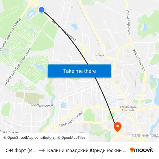 5-Й Форт (Из Центра) to Калининградский Юридический Институт Мвд России map