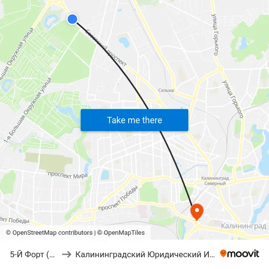 5-Й Форт (В Центр) to Калининградский Юридический Институт Мвд России map