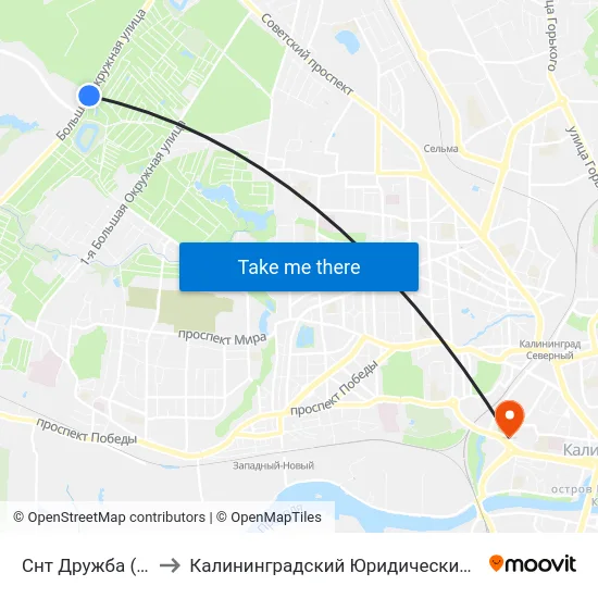 Снт Дружба (Из Центра) to Калининградский Юридический Институт Мвд России map