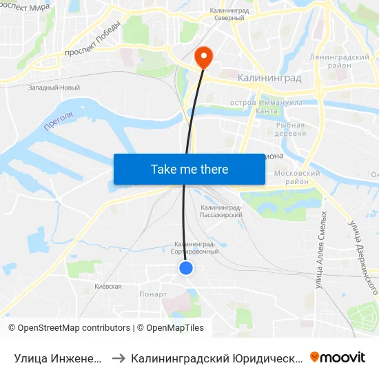 Улица Инженерная (В Центр) to Калининградский Юридический Институт Мвд России map