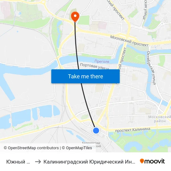 Южный Вокзал to Калининградский Юридический Институт Мвд России map
