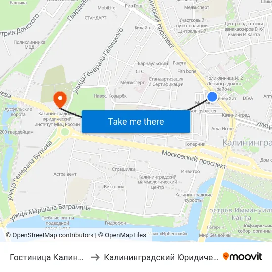 Гостиница Калининград (Из Центра) to Калининградский Юридический Институт Мвд России map