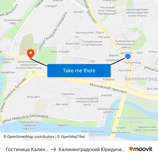 Гостиница Калининград (В Центр) to Калининградский Юридический Институт Мвд России map
