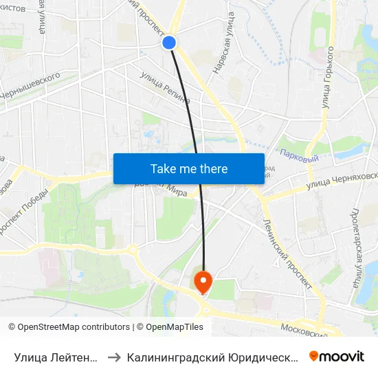 Улица Лейтенанта Яналова to Калининградский Юридический Институт Мвд России map