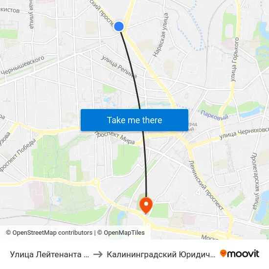 Улица Лейтенанта Яналова (Из Центра) to Калининградский Юридический Институт Мвд России map