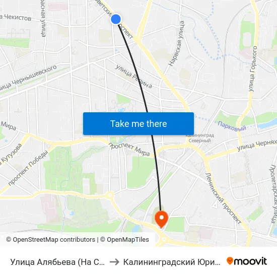 Улица Алябьева (На Советском Проспекте, В Центр) to Калининградский Юридический Институт Мвд России map