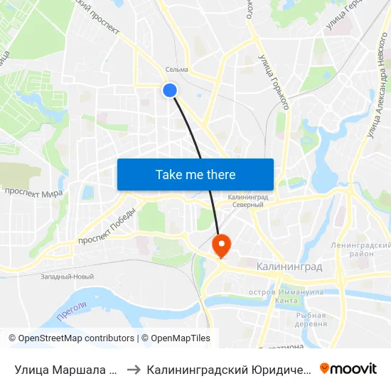 Улица Маршала Борзова (В Центр) to Калининградский Юридический Институт Мвд России map