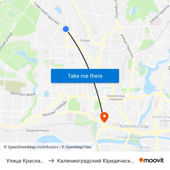 Улица Красная (Из Центра) to Калининградский Юридический Институт Мвд России map