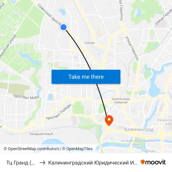 Тц Гранд (В Центр) to Калининградский Юридический Институт Мвд России map