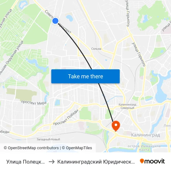 Улица Полецкого (В Центр) to Калининградский Юридический Институт Мвд России map