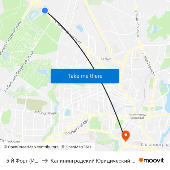 5-Й Форт (Из Центра) to Калининградский Юридический Институт Мвд России map