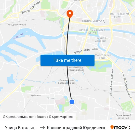 Улица Батальная (Из Центра) to Калининградский Юридический Институт Мвд России map