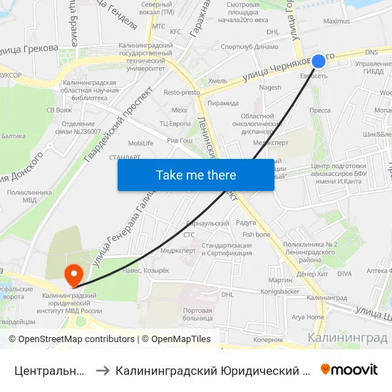 Центральный Рынок to Калининградский Юридический Институт Мвд России map