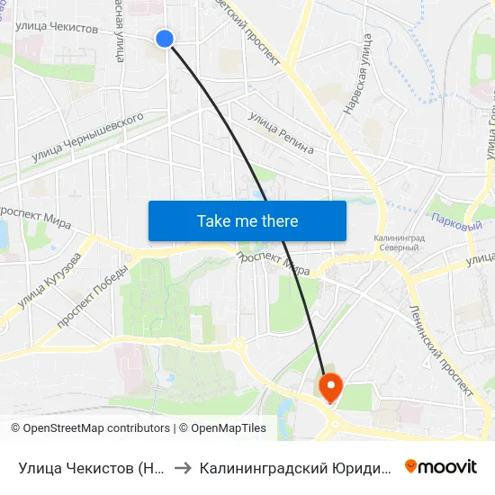 Улица Чекистов (На Ул. Комсомольской) to Калининградский Юридический Институт Мвд России map