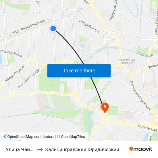 Улица Чайковского to Калининградский Юридический Институт Мвд России map