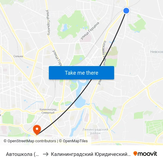 Автошкола (Из Центра) to Калининградский Юридический Институт Мвд России map