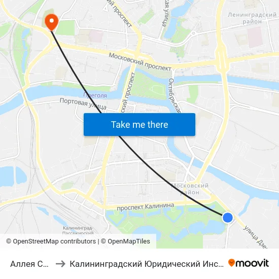 Аллея Смелых to Калининградский Юридический Институт Мвд России map