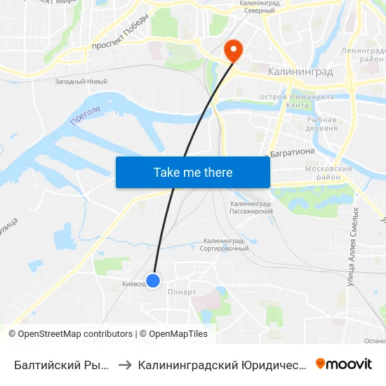 Балтийский Рынок (Из Центра) to Калининградский Юридический Институт Мвд России map