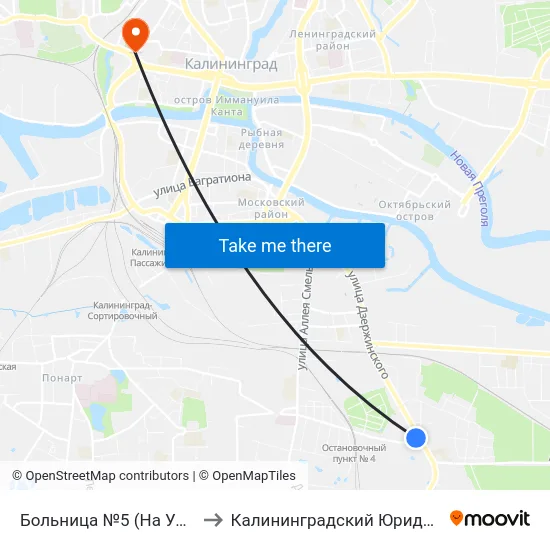 Больница №5 (На Ул. Муромской, Из Центра) to Калининградский Юридический Институт Мвд России map