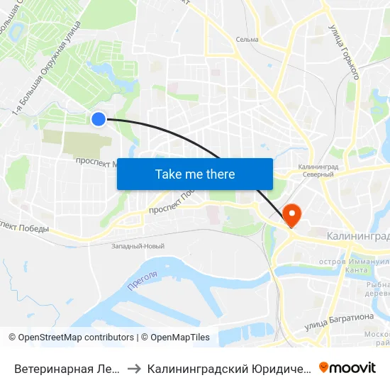 Ветеринарная Лечебница (В Центр) to Калининградский Юридический Институт Мвд России map