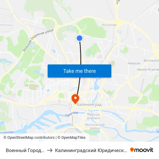 Военный Городок (Конечная) to Калининградский Юридический Институт Мвд России map