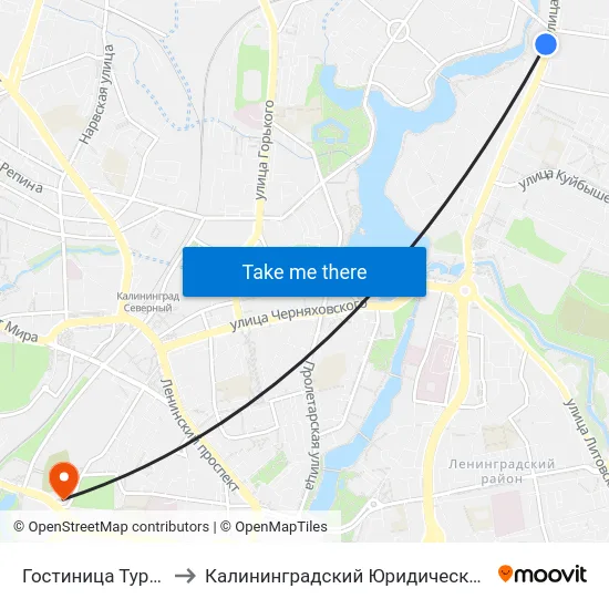 Гостиница Турист (В Центр) to Калининградский Юридический Институт Мвд России map
