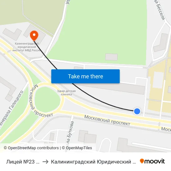 Лицей №23 (В Центр) to Калининградский Юридический Институт Мвд России map