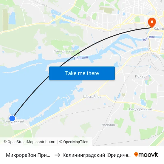 Микрорайон Прибрежный (В Центр) to Калининградский Юридический Институт Мвд России map