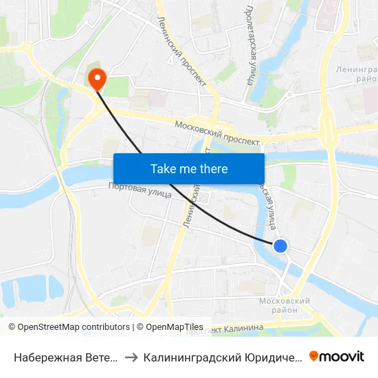 Набережная Ветеранов (Из Центра) to Калининградский Юридический Институт Мвд России map