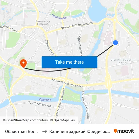Областная Больница (В Центр) to Калининградский Юридический Институт Мвд России map