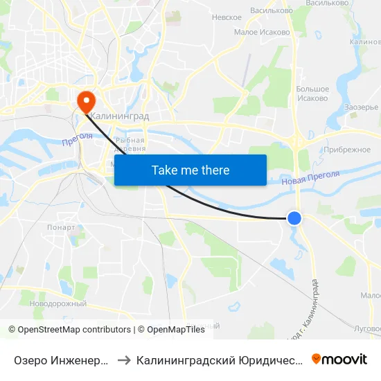 Озеро Инженерное (Из Центра) to Калининградский Юридический Институт Мвд России map