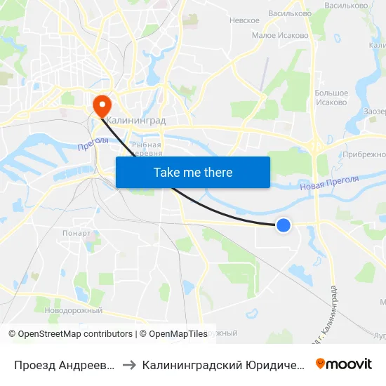 Проезд Андреевский (Из Центра) to Калининградский Юридический Институт Мвд России map