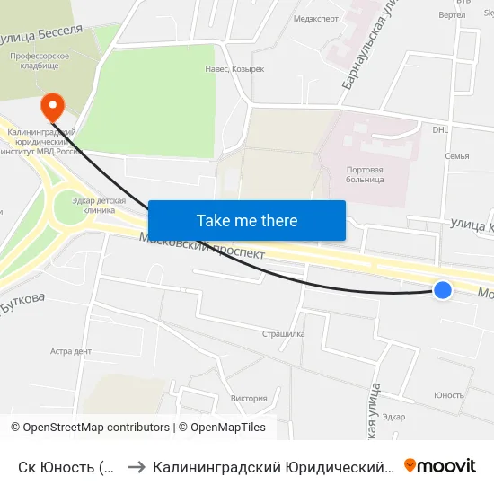 Ск Юность (Из Центра) to Калининградский Юридический Институт Мвд России map