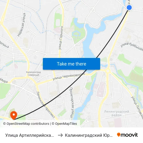 Улица Артиллерийская (На Ул. А. Невского, Из Центра) to Калининградский Юридический Институт Мвд России map