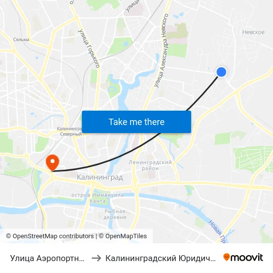Улица Аэропортная (По Требованию) to Калининградский Юридический Институт Мвд России map